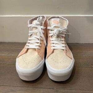 Vans platform Canvas High-Top Sneakers in Peach and Cream